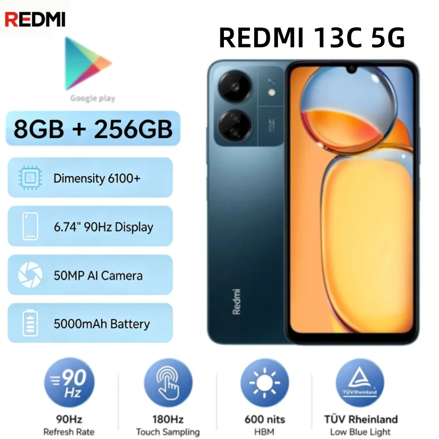 New Arrival 2026 Redmi 13C Global Unlocked Cellphone 8GB RAM 256GB ROM Huge Storage Space Stable Performance Easy‑to‑Use Budget