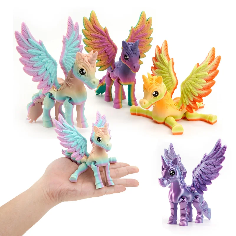 3D Printed Angel Unicorn with Wings Animal Model with Movable Joints Ornaments for Kids Creative Action Figures Ornament for Kid