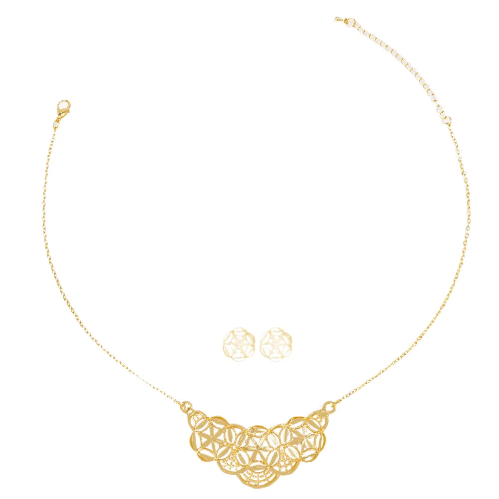 New European Dubai Fashion 24K Gold Plated Necklace Earrings Exquisite Engagement Party Jewelry Set for Lovers