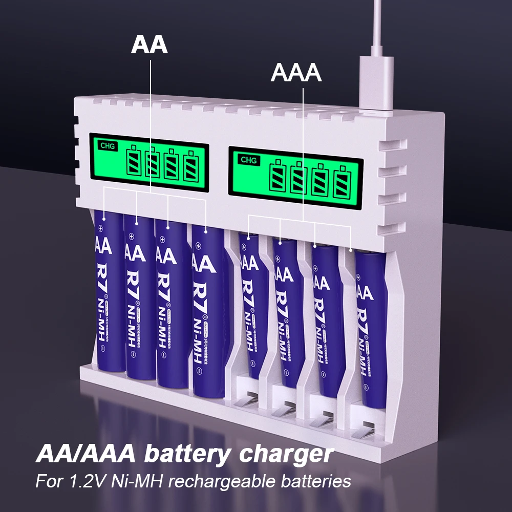 Batteria R7 AA 2000mAh 1.2V AA batteria ricaricabile nimh batterie aa con caricabatteria Smart 1.2V NIMH AA AAA