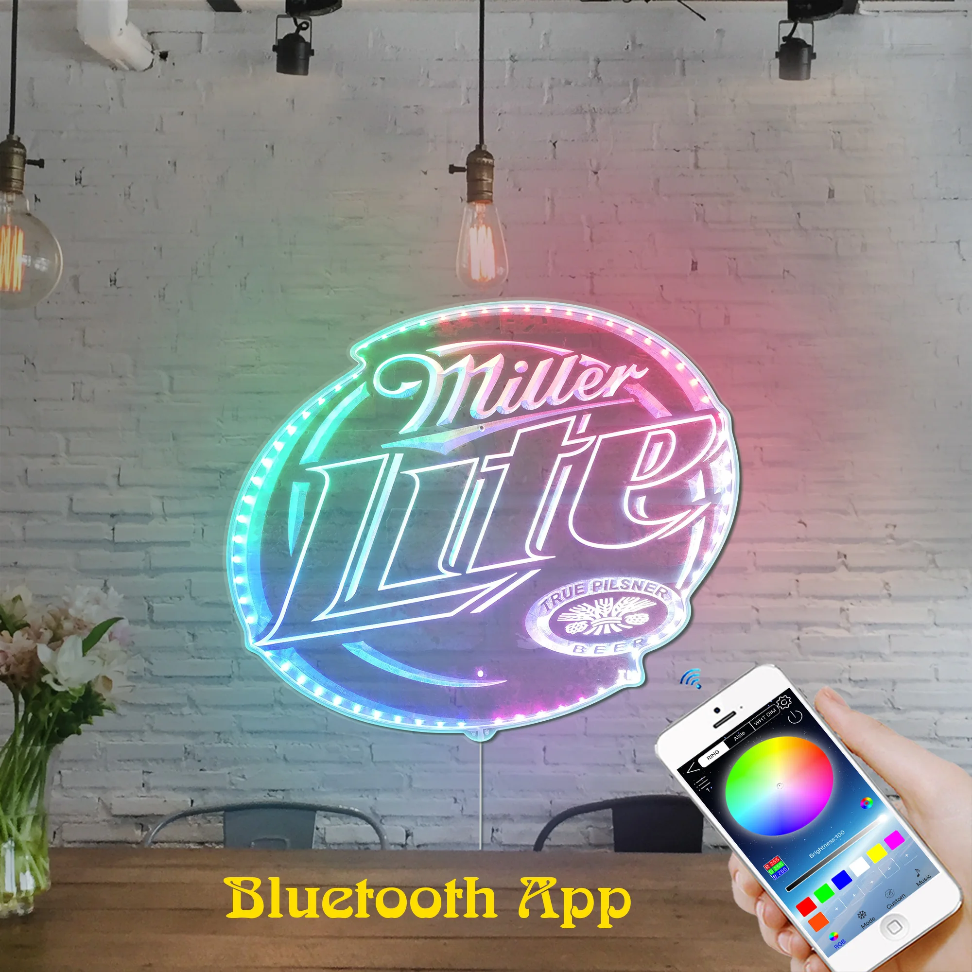 Miller Beer Bar Dynamic RGB Edge Lit LED Sign