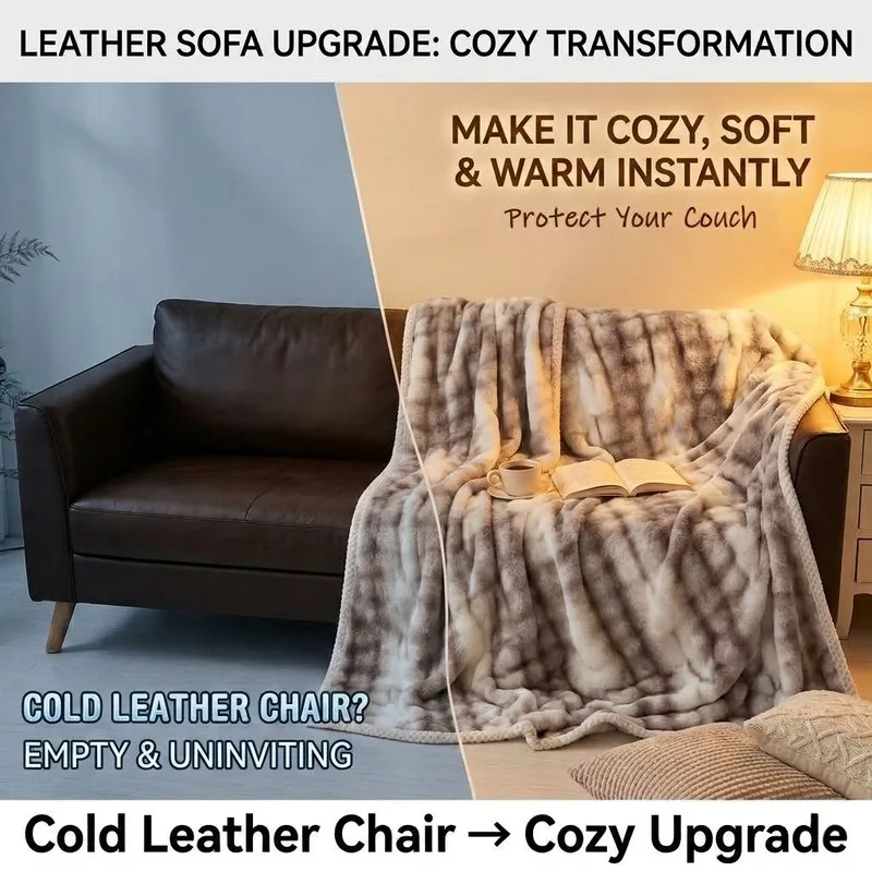 Comfortable and warm plush recliner cover blanket，Suitable for modifying cold leather armchairs，Easy to fold, no-sew, thickened