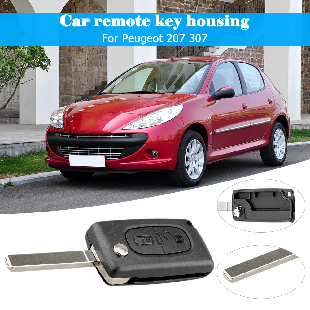 2 Buttons Flip Folding Key Case Replacement Remote Car Key Fob Case Black for Peugeot 207 307 view 3