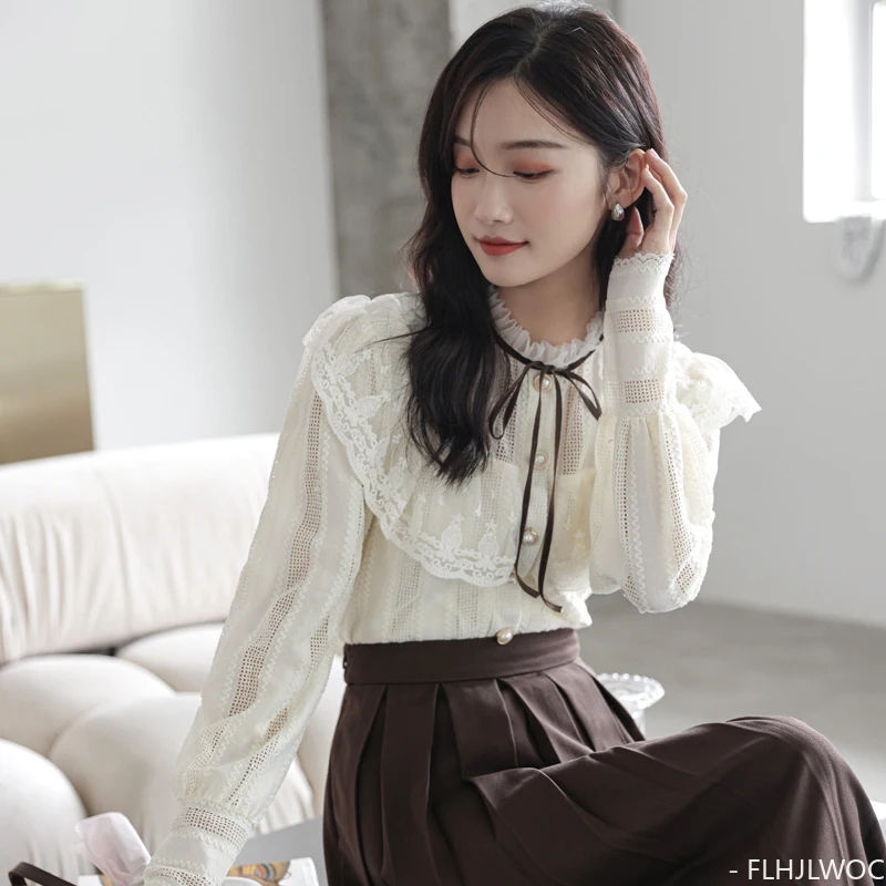 Turtleneck Bow Tie Tops Women Korean Style Japan Design Long Sleeve Elegant Office Lady Cute Ribbon Sweet Basic Shirts Blouses