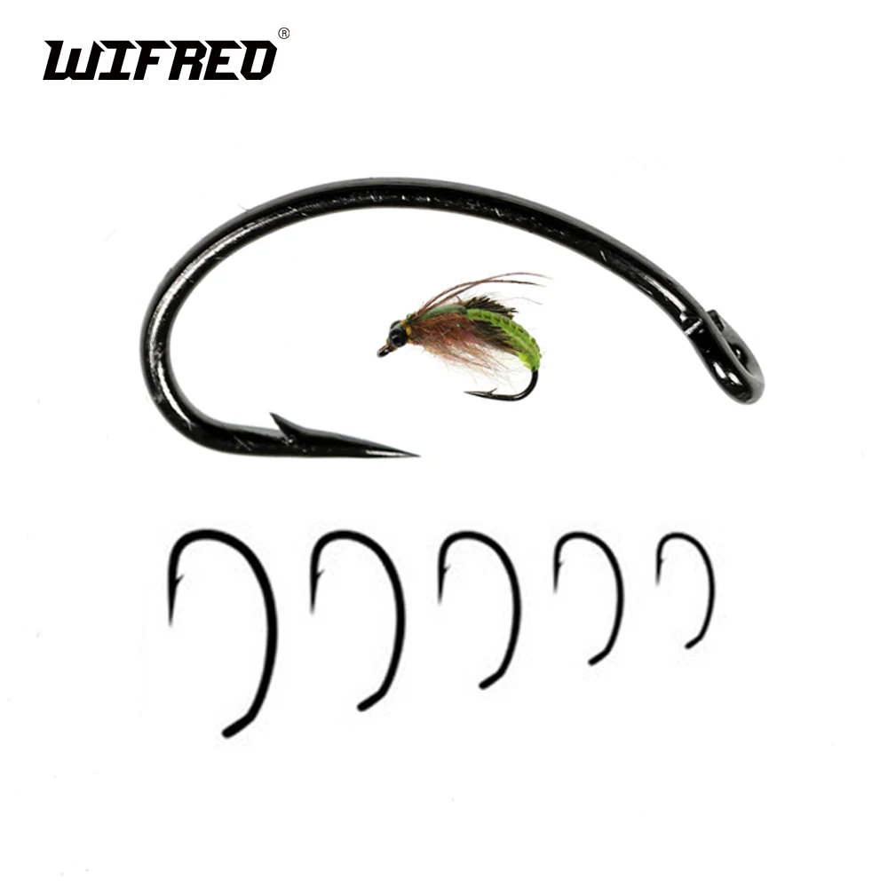 Wifreo 100PCS Fly Tying Hook Nymph Bug Shrimp Scud Pupae Larvae Caddis Flies Fishing Hooks #8~#16 Fly Fishing Hook