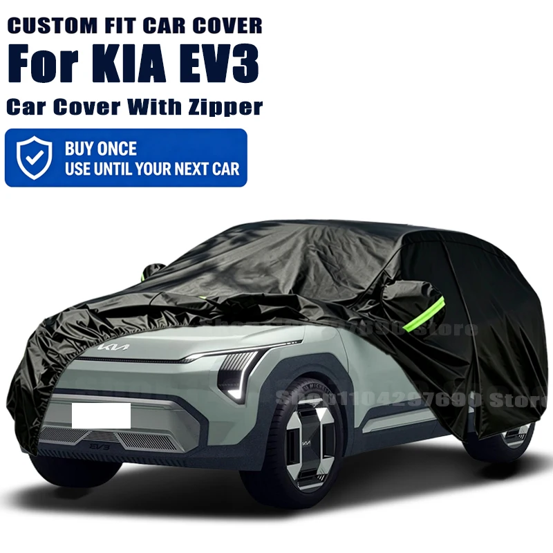 For KIA EV3 Outdoor Full Car Cover With Zipper Snow Cover Sunshade Waterproof Dustproof Exterior Protection