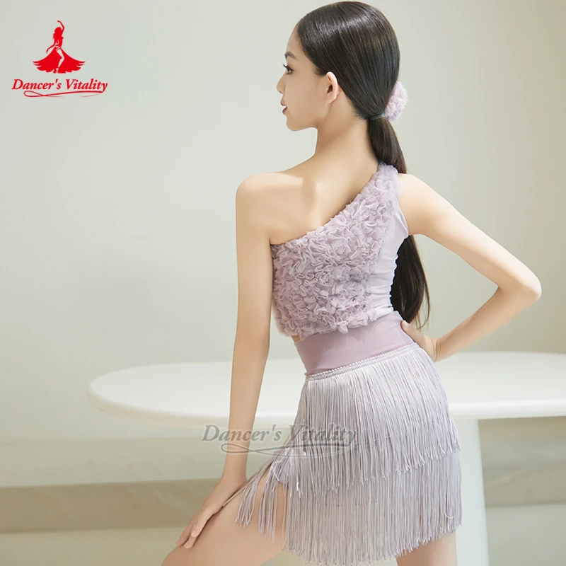Samba Chacha Rumba Elegant Training Clothing Dancer's Vitality Teenager Latin Dance Sleevless Fringed Skirt Professional Costume