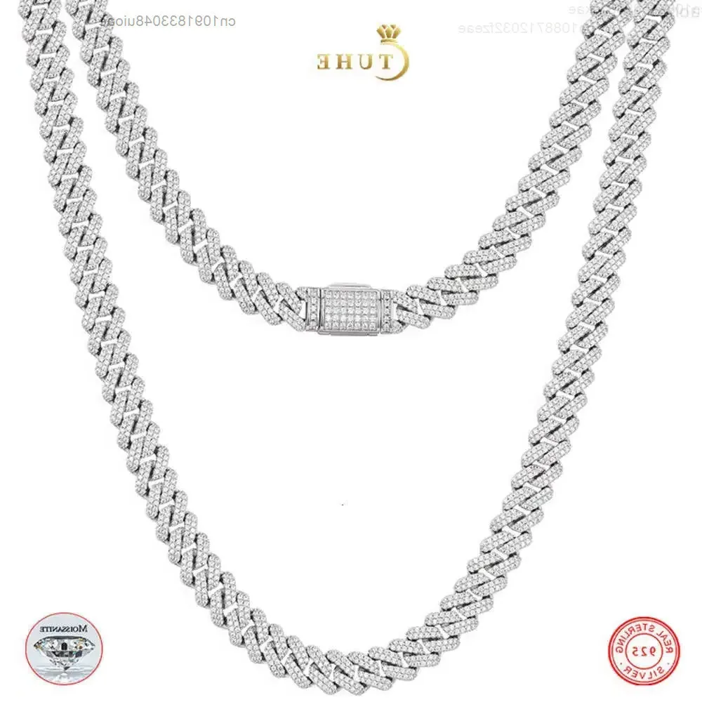 

Fine Jewelry Women 9mm Full Vvs Moissanite Diamond Iced Out Miami Cuban Link Chain 925 Sterling Silver Cuban Necklace
