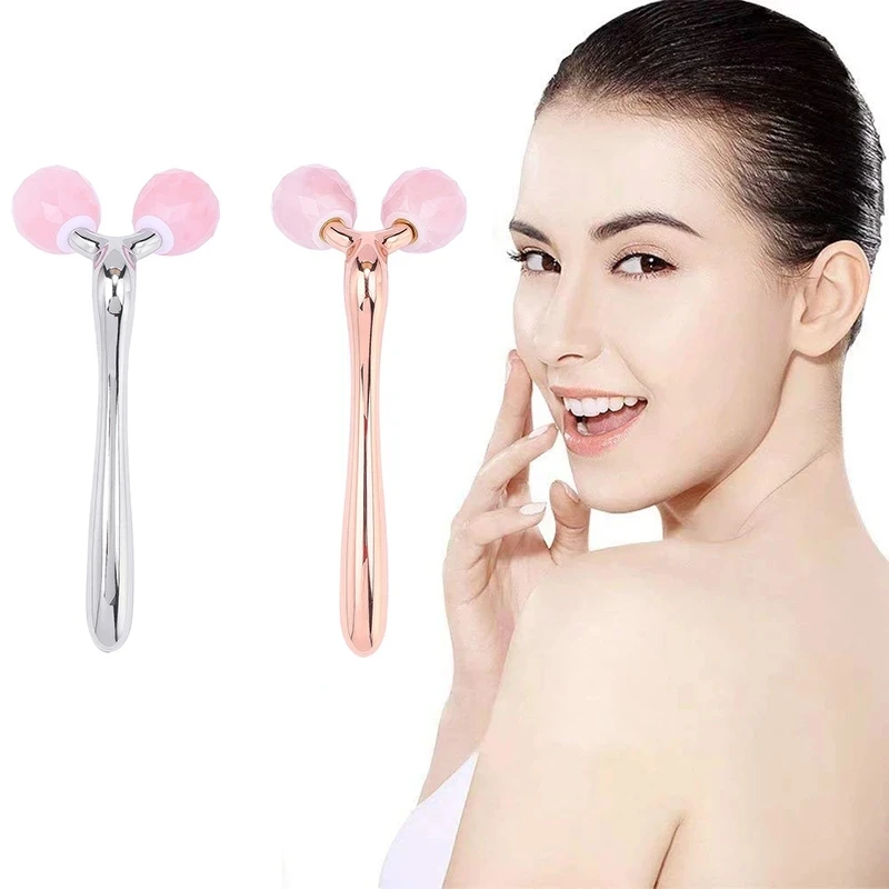 

3D Roller Rose Quartz Jade Massager Natural Stone Facial Wrinkles Remove Skin Care Lifting Anti-Aging Tools