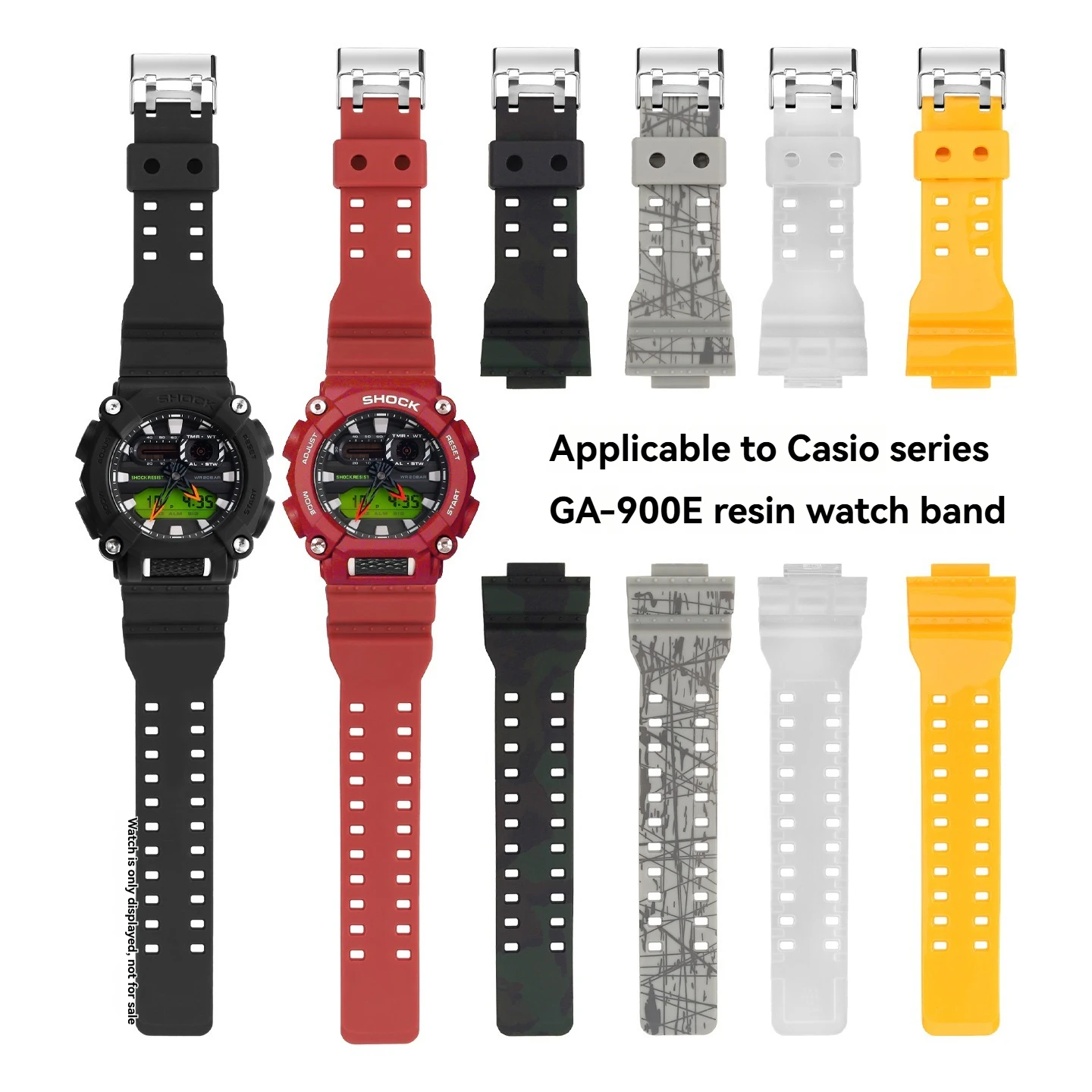 Replacement Resin Rubber Strap for Casio G-Shock GA-900 GA-800C (Module 5637), 16mm Waterproof Sports Watch Band