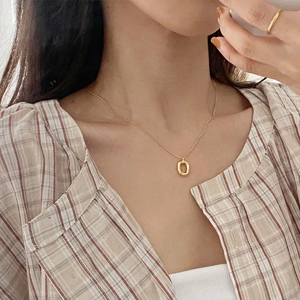 Minimalist Style 925 Women Jewelry Chocker Pendant Sterling Silver Custom Oval Donut Necklace Collarbone Chain for Women