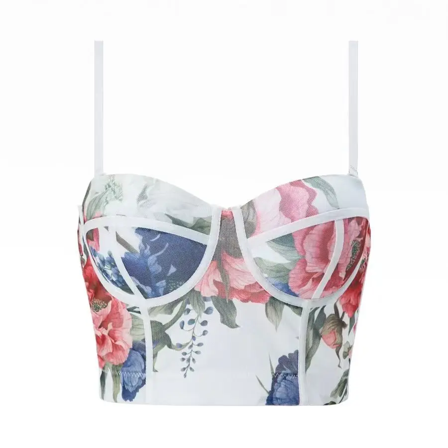 Women Sexy Floral Corset Tank Top Nightclub Party Short Chest Binder Camisole Girl Push Up Tube Top Camisole Lady Bra Lingerie