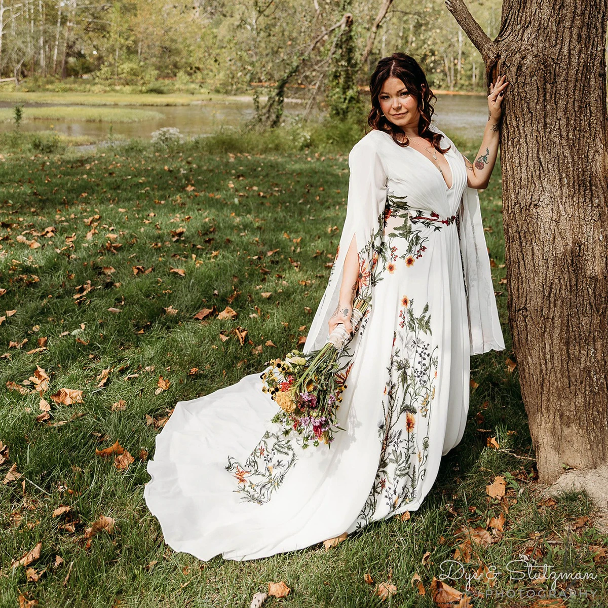 Customized Long Flare Split Sleeve Boho Colorful Embroidery Wedding Dress Plus Size Chiffon Outdoor Garden V Neck Bridal Gown - AliExpress 320 Customized Long Flare Split Sleeve Boho Colorful Embroidery Wedding Dress Plus Size Chiffon Outdoor Garden V Neck Bridal Gown - AliExpress 320