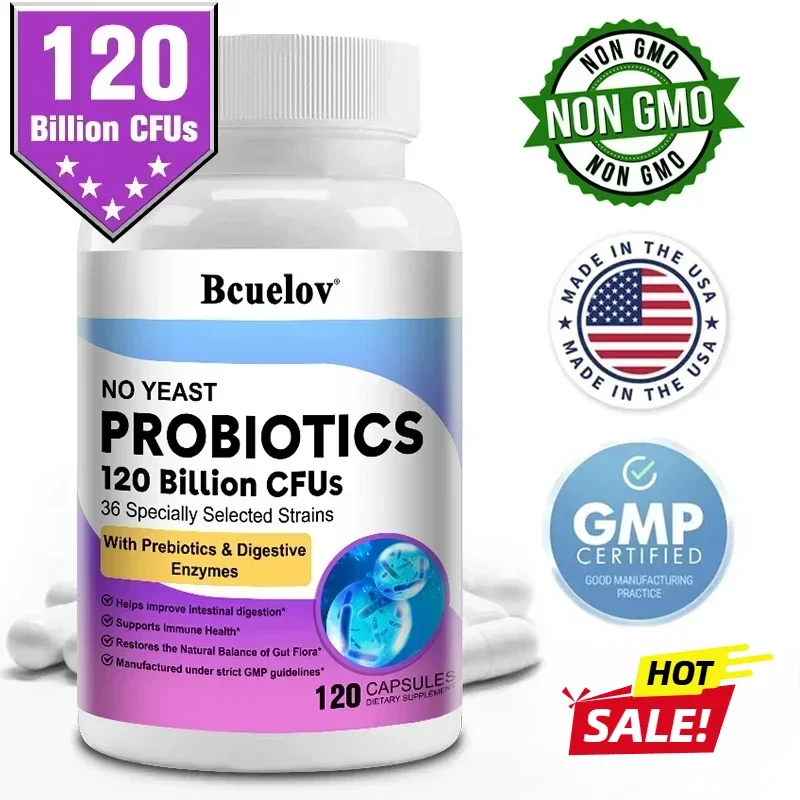 Digestive Health Probiotics 120 Billion CFU Prebiotics & Digestive Enzymes Adult Probiotic Supplement, Promotes Gut Health