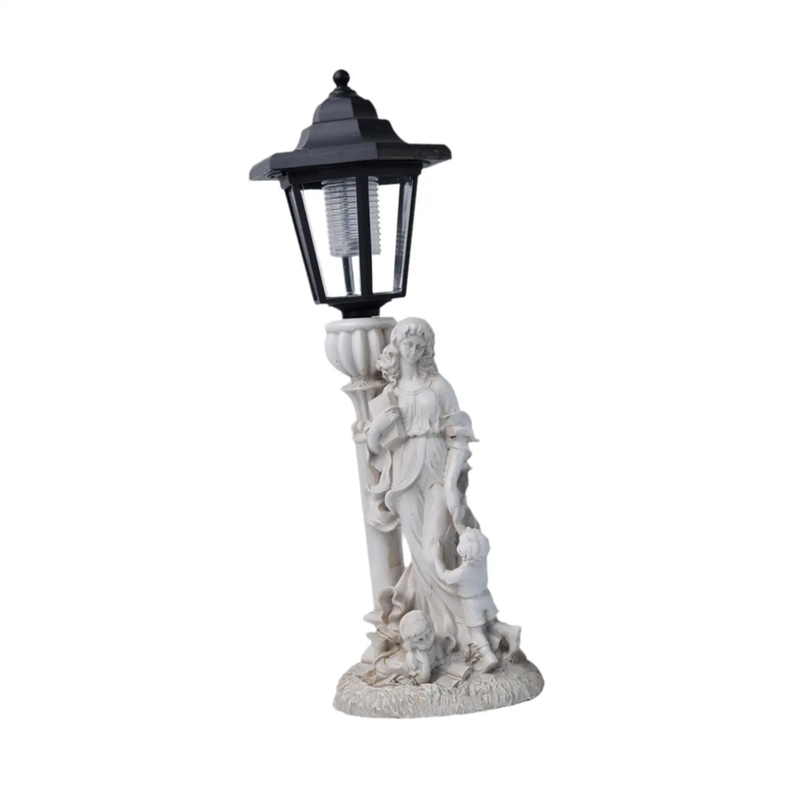 Solar Light Garden Statue Human Figure Resin Sculpture Decoration for Yard Outdoor Porch Balcony Office Decor