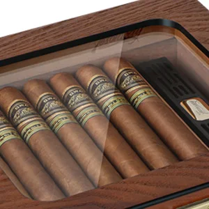 Zigarren-Humidor, Zedernholz-Humidor, Zigarrenbox, Glasplatte, Desktop-Humidor mit Front-Hygrometer, Luftbefeuchter, Teiler, Zubehör, Schublade – Detail 7