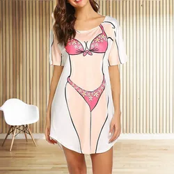 European and American women's clothing 2024 summer new fashion creative cute sexy bikini printed loose casual dress