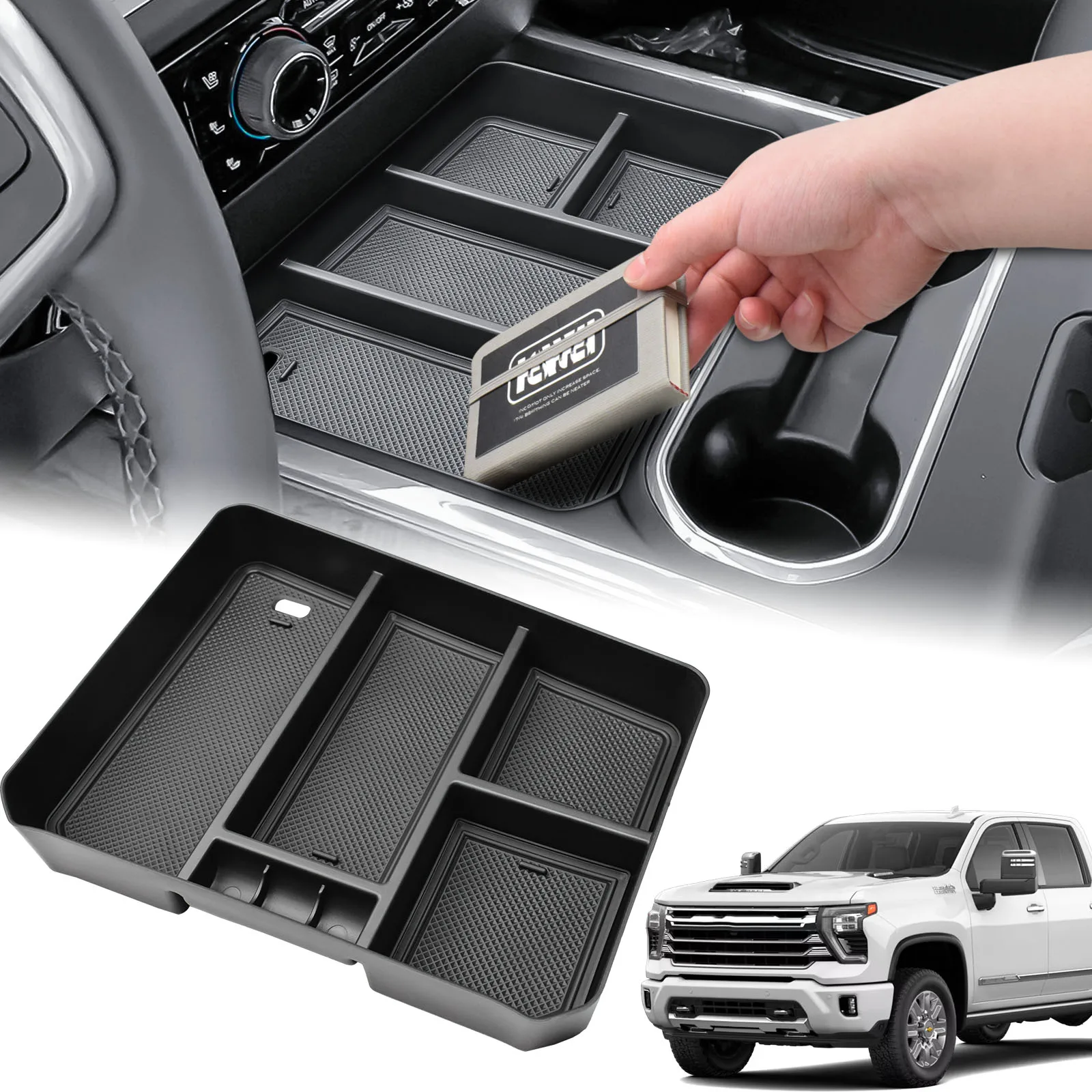 

Center Console Organizer Tray for 2024-2026 Chevy Silverado 2500 HD/3500HD Middle Full Console with Bucket Seat Car Accessories