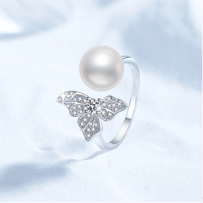 Classic 925 Sterling Silver 10MM Moissanite Ring Natural Freshwater Pearl Fine Jewelry for Women Luxury Wedding Engagement Gift
