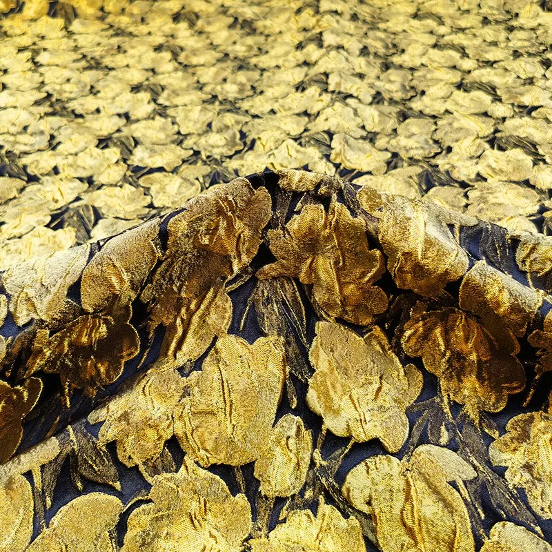 

Luxurious golden flower three-dimensional jacquard fabric dress trench coat woven brocade