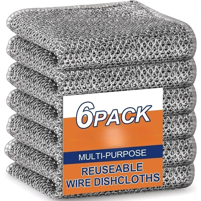 Non Scratch Wire Dishcloth,Double-Layer Wire Dishwashing Rags for Wet and Dry,Wire Miracle Cleaning Towels and Dish Cloths Multipurpose for Washing Dishes,Cookware, Sinks,Stove Tops,Pack of 6