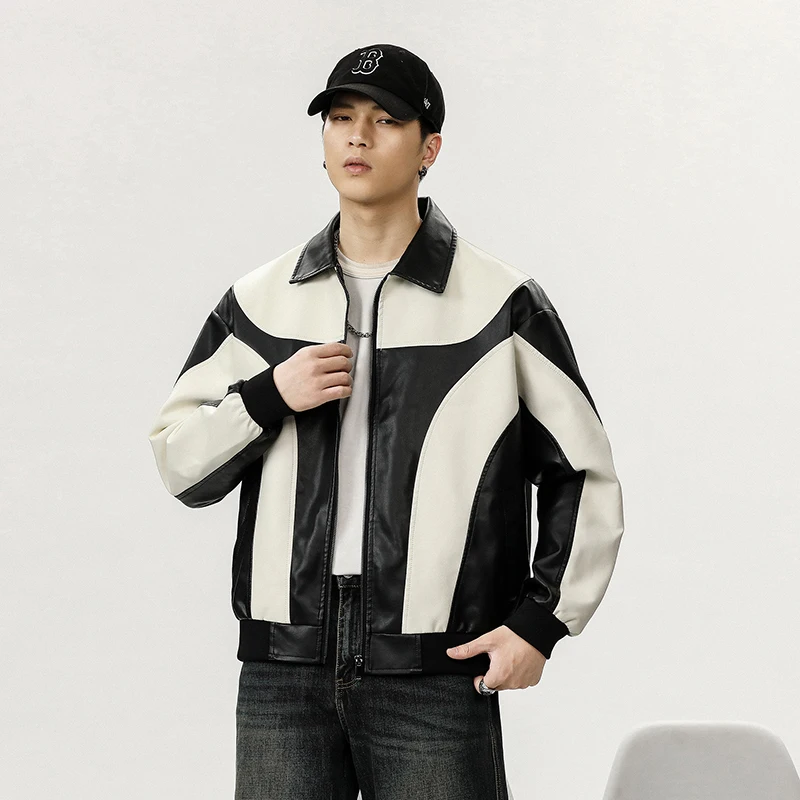 Giacca in pelle da motociclista Moda Patchwork Top Uomo Donna High Street Outdoor Vintage Autunno Inverno Allentato Casual Cappotto in PU Capispalla