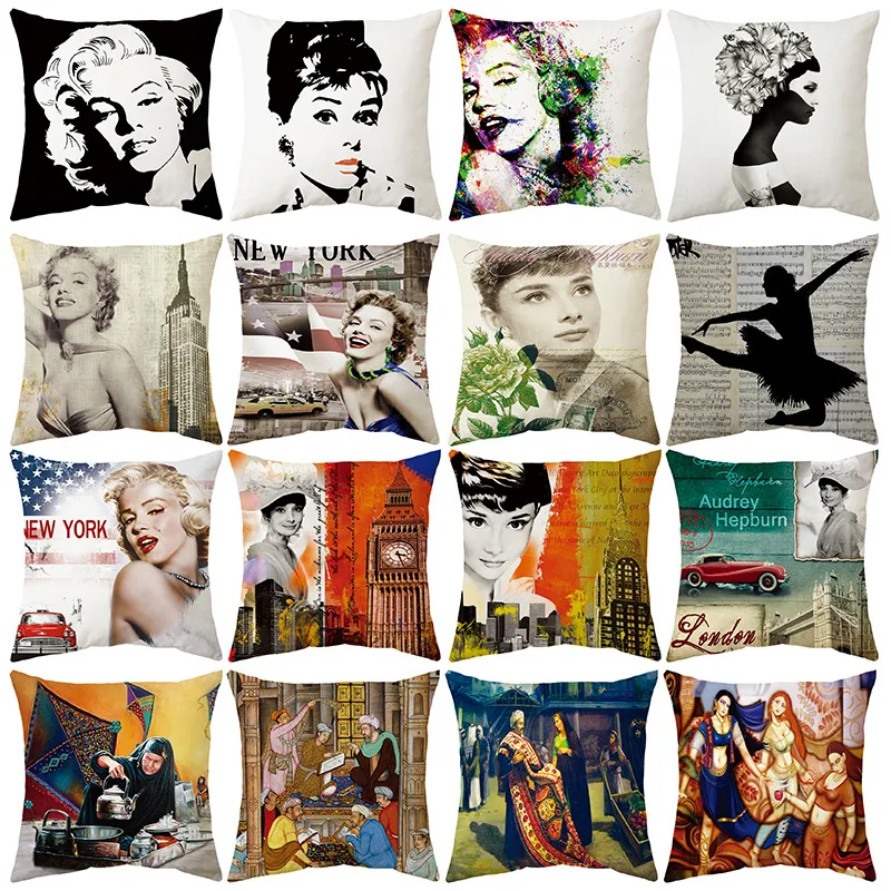Famous Lady Printed Cushion Cover Vintage Singer Movie Star Soft Velvet Throw Pillow Case For Sofa Home Decoration Pillowcase