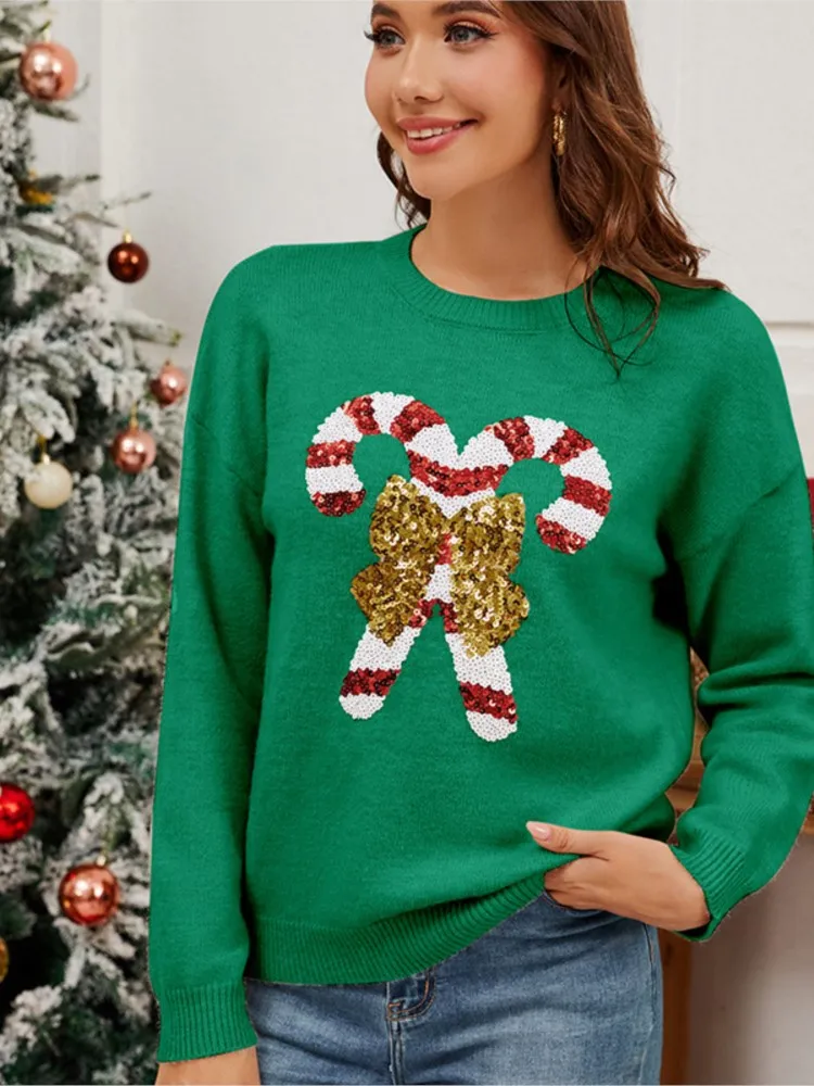 

New Christmas Sweaters For Women Sequins Butterfly Print Style Knitwear Full Sleeve O Neck Warm Soft Jumpers Xmas Look Pullovers