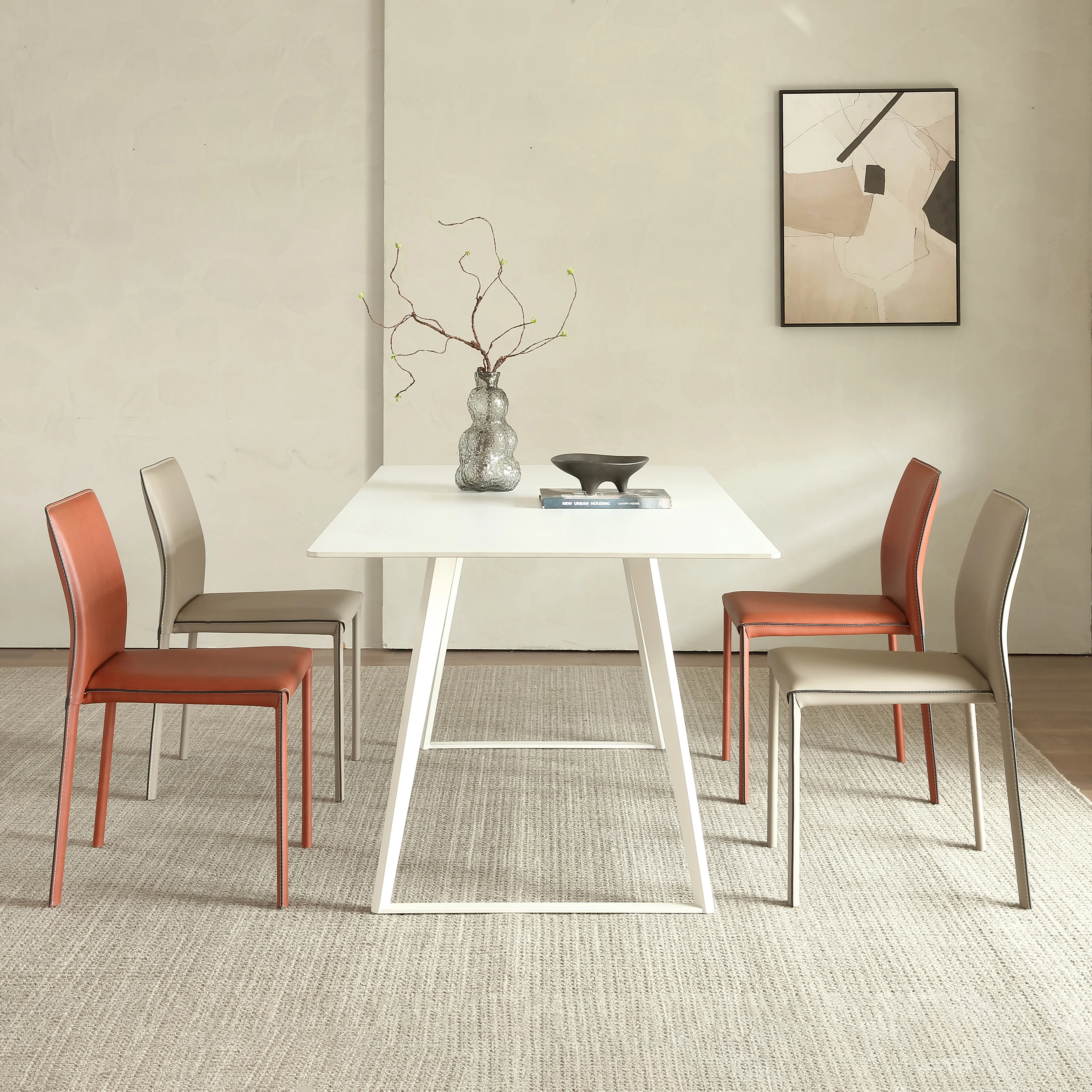Stackable Italian Dining Chair - Nordic Saddle Leather Stool, Minimalist Backrest for Small Spaces