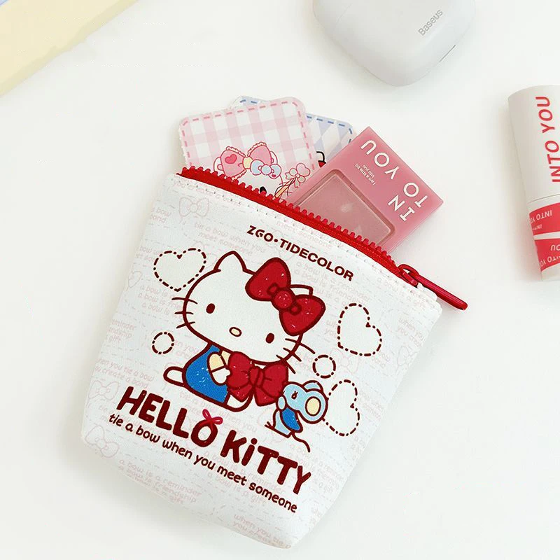 Hello Kitty Coin Purse Anime Sanrio Print Kawaii Earphone Bag Mini Student Card Holder Cartoon Key Storage Bag Girl Wallet Gifts