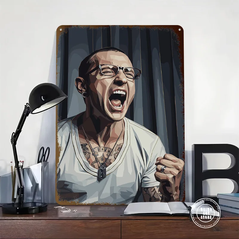 Chester Bennington Vector Portrait Poster Customized Vintage Metal Signs Wall Art Retro Tin Plaque for Living Room Decoration