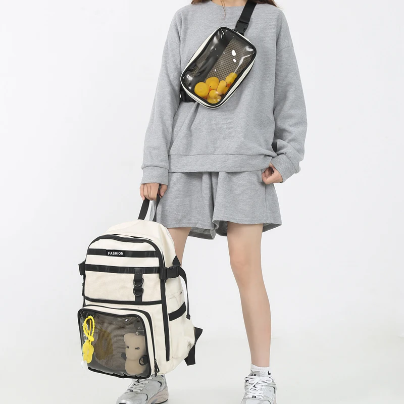 2pcs/Set Transparent Backpack Fashion Large Girls Itabag Japanese Style Clear Casual College School Rucksack PVC Mochila XA792H