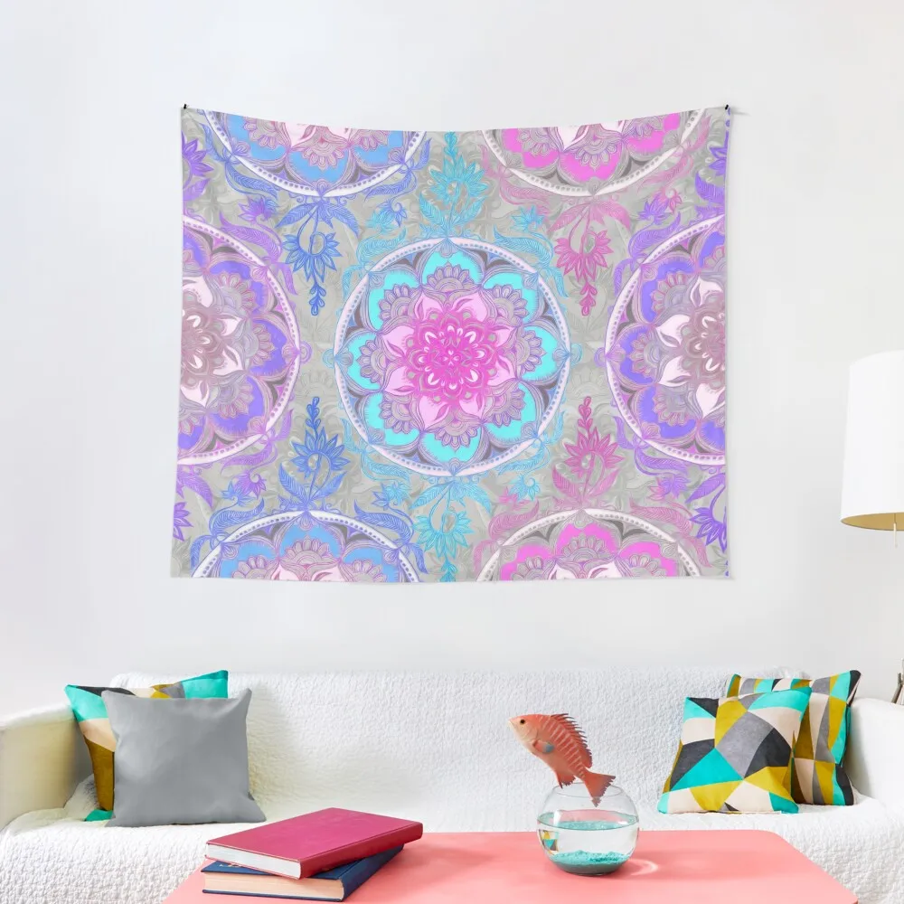 

Pink, Purple and Turquoise Super Boho Medallions Tapestry Aesthetic Decoration Wallpaper Tapestry