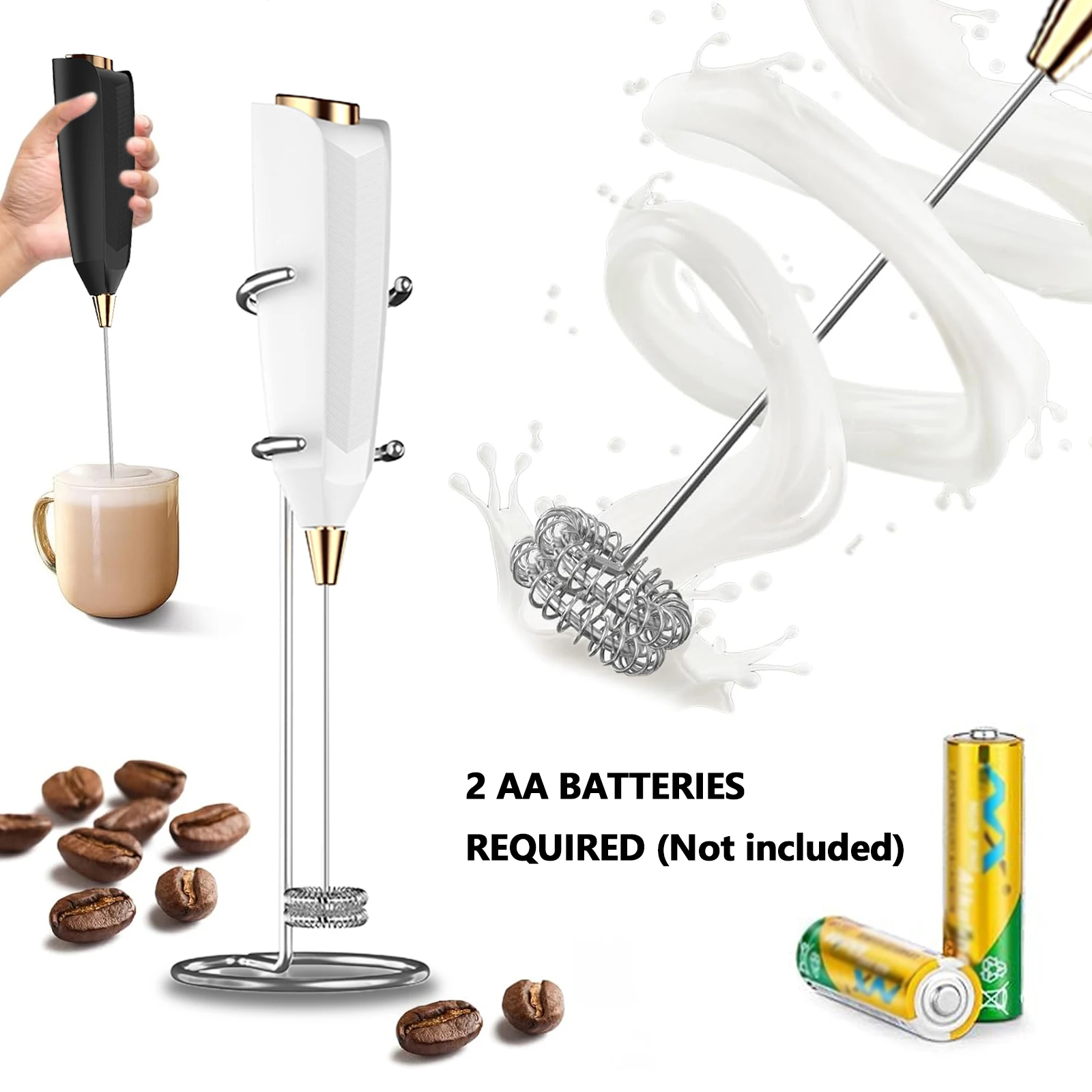 

ONEKA Мощная мешалка для вспенивания молока, ручной пенообразователь, венчик для латте, миксер для напитков, электрический венчик для взбивания яиц на батарейках