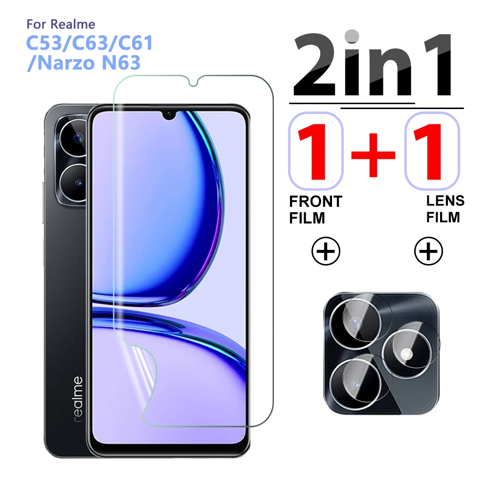 2in1 Full Cover Soft Hydrogel Film For Realme C53 C63 C61 Narzo N63 6.74'' Phone Protective Film Lens protector realmec53 C 53