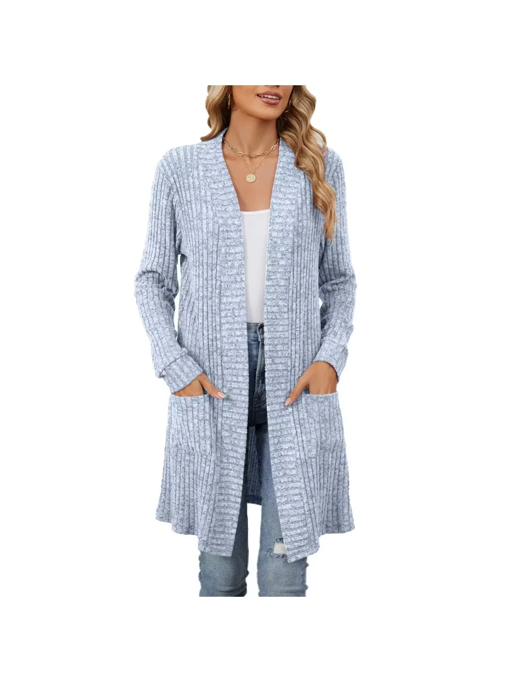 Women Long Sleeve Pocket Cardigan Tops