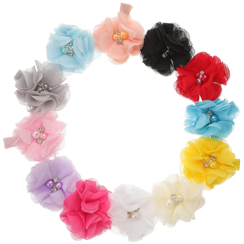 

12Pcs Flower Pet Hair Clips Dog Hairpins Mixed Color Lovely Decorative Pet Hair Accessories for Pets Grooming Holiday Photo