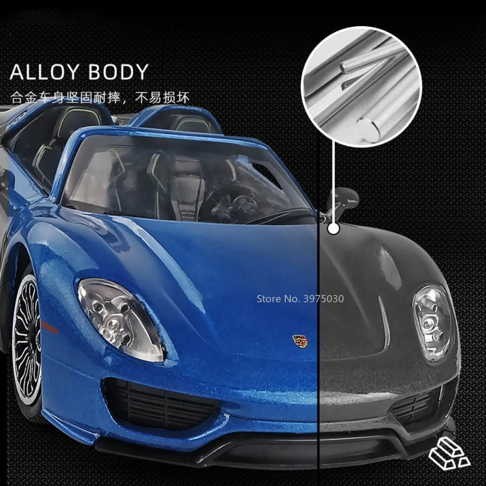 1:32 Alloy Car Model Toy Porsche 918 Spyder Supercar Diecast Highly Simulated Static Model Pull Back Collection Toy for Children