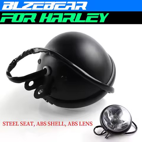 For Harley Sportster XL 883 1200 X48 VLX Magna 250 750 Shadow 600 Steed 400 600 Front HeadlampsMotorcycle Headlight Black Retro