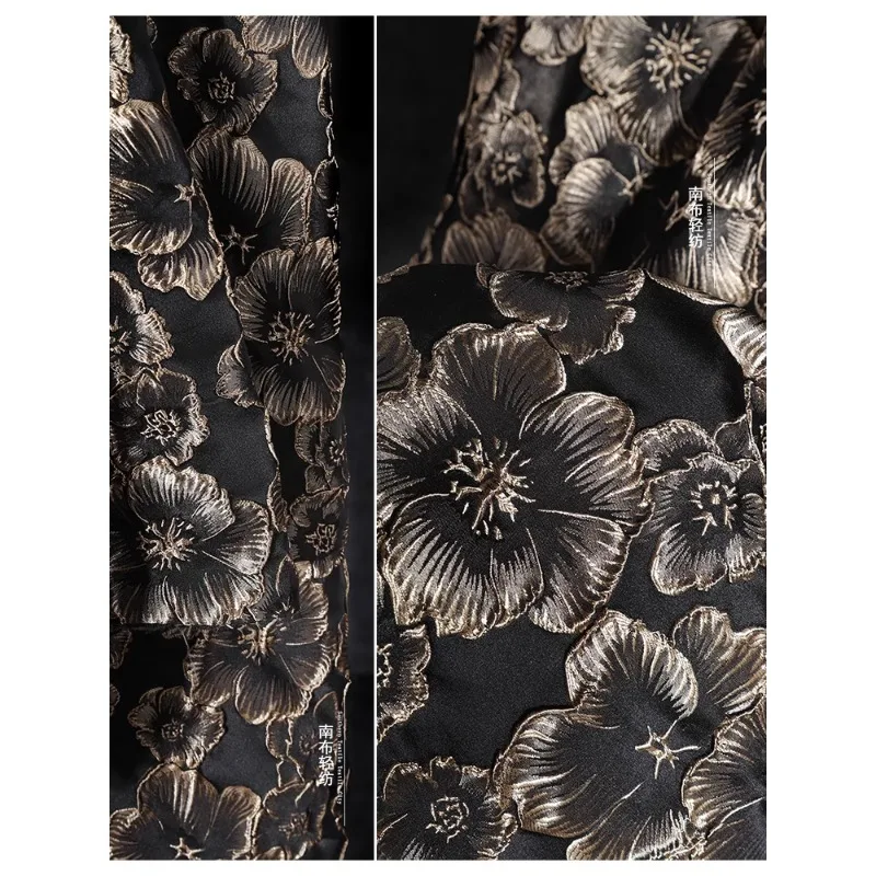 Plum Blossom Black Gold Silk Jacquard Three-dimensional Relief Fabric Chinese Style Embroidered Texture Home Designer Fabric