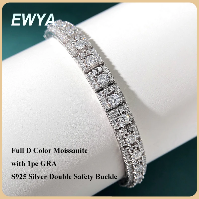 

EWYA GRA Certified Full Moissanite Diamond Tennis Bracelet D Color For Woman Man 925 Silver Couple Chain Bangle Bracelets Gift