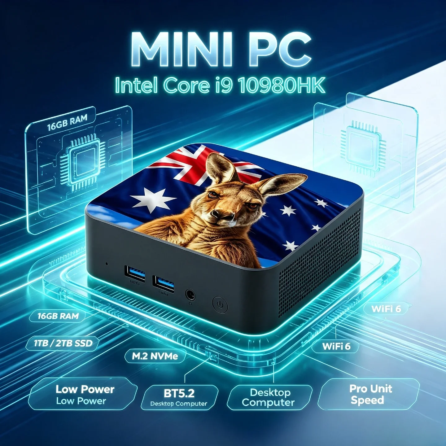 Intel Core i9 10980HK Mini Computer 16GB RAM 2TB SSD M.2 WiFi 6 BT5.2 4K Gaming Desktop PC High Speed Pro