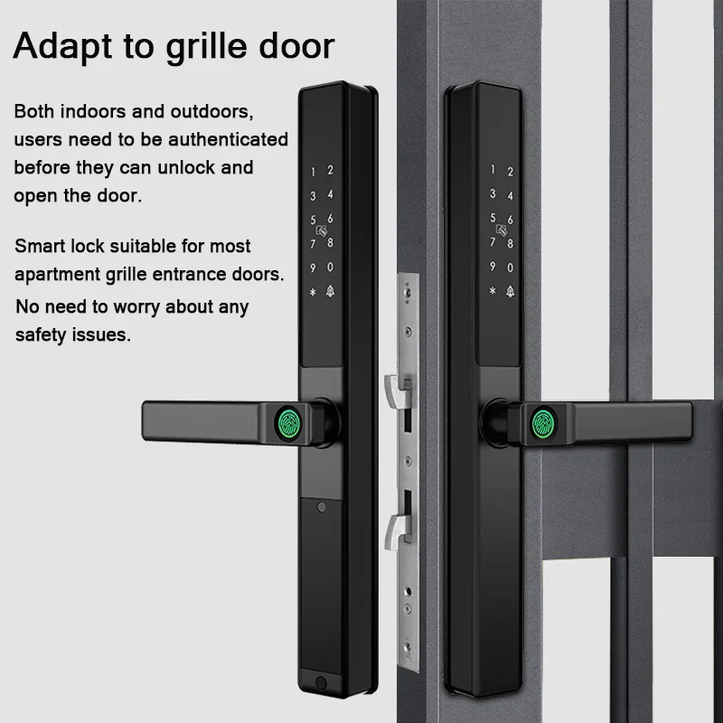 Imagem -03 - Double-side Smart Door Lock Impermeável Impressão Digital Cartão de Senha Tuya App Bridge-cut Exterior Puxar Empurrar Deslizante Grille