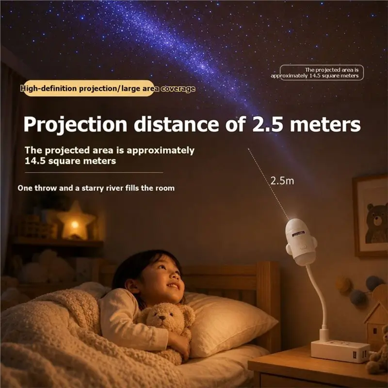 Car Ambient Light 2 In 1 USB Star Projector Night Light LED Ceiling Projection Lamp Button Control