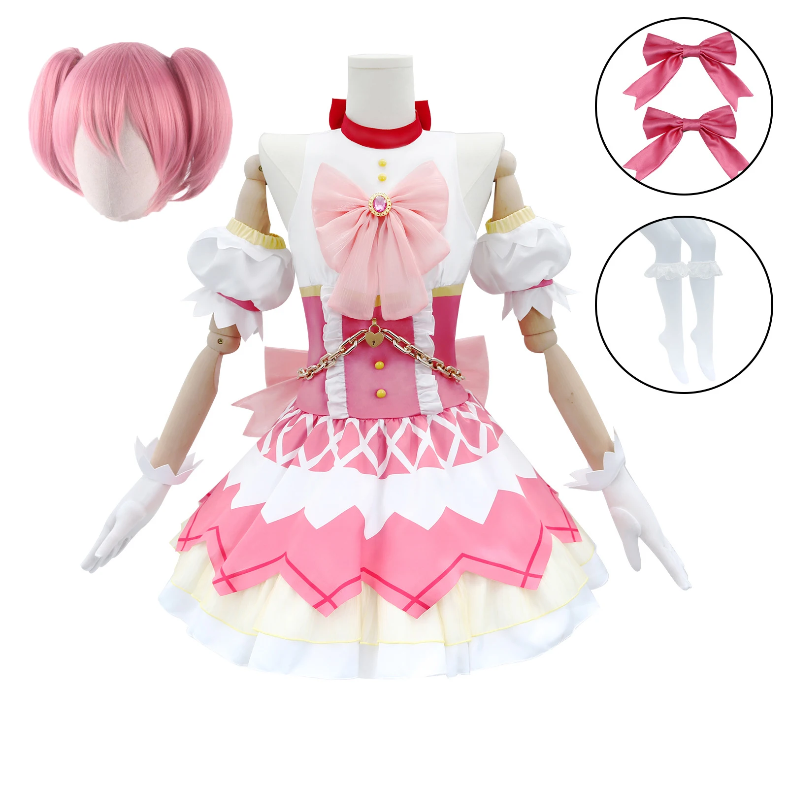 

Anime Puella Magi Madoka Magica Madoka Kaname Cosplay Costume Dress Wig Hairpins Movie Stockings Magical Girls Ultimate Madoka