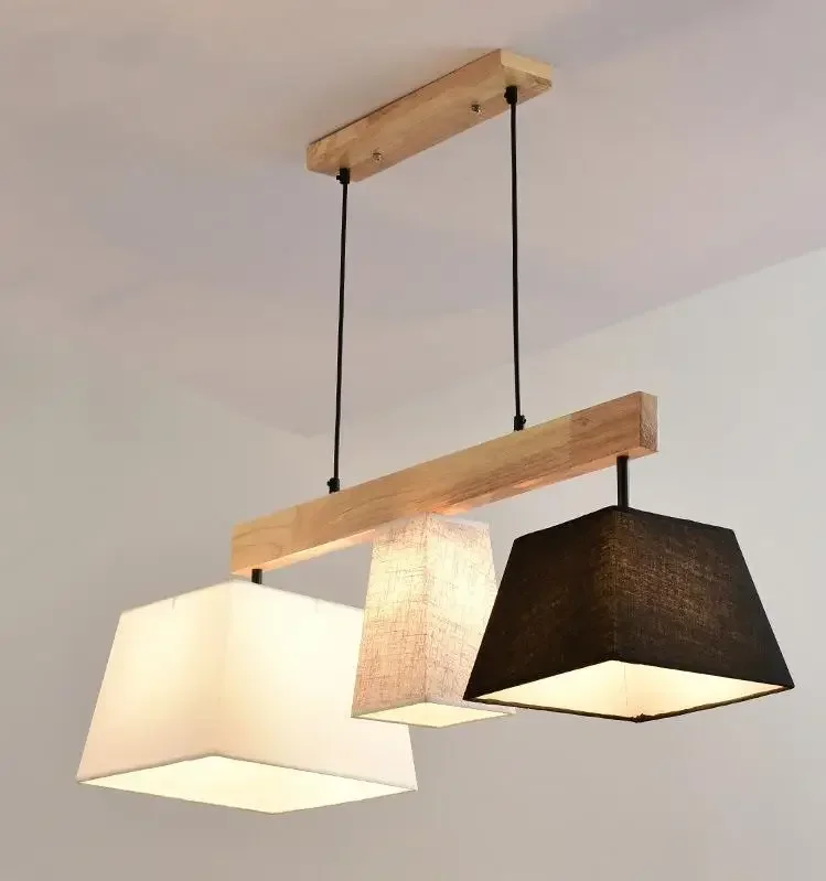 Simple three head bar restaurant study creative dining table log solid wood lamps Nordic style personalized Chandelier
