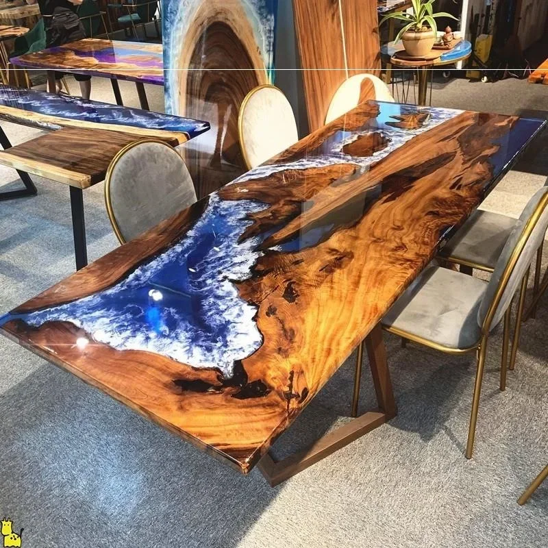 Epoxy resin river table, solid wood log tea table, tea table, several tables, creative walnut board, simple and creative.