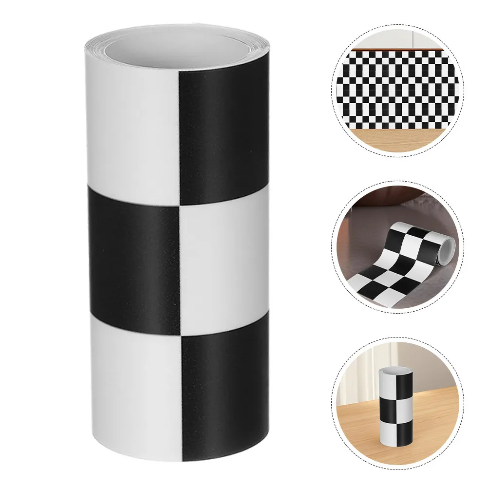 4 Rolls Waterproof Peel and Stick Wallpaper Checkered Flag Border Trim Black White Paper for Bathroom Kitchen Classroom
