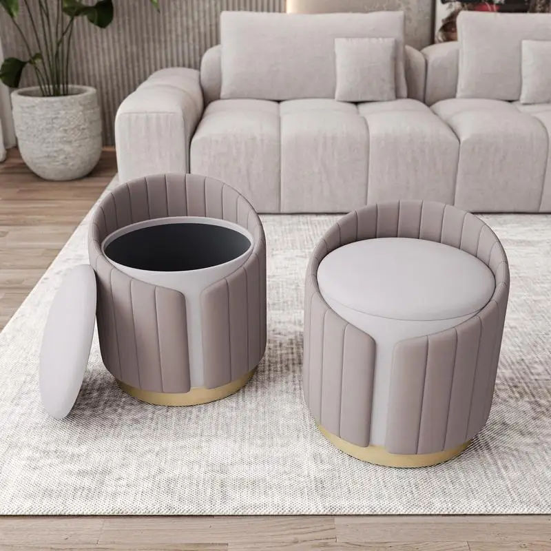 

Two-Tone Ottoman with Storage or Vanity Stool in Taupe Color - Versatile Seat & Organizer Ideal for Home Décor