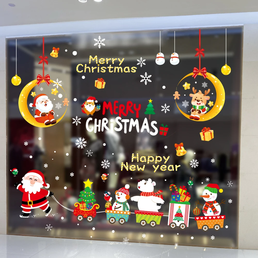 Christmas Glass Stickers with Various Designs | Static-Clamp, Residue-Free New Year Decorative Stickers | For Children's Rooms